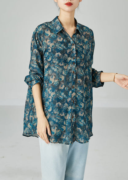 Unique Blue Peter Pan Collar Oversized Print Cotton Shirts Spring LY2444 - fabuloryshop