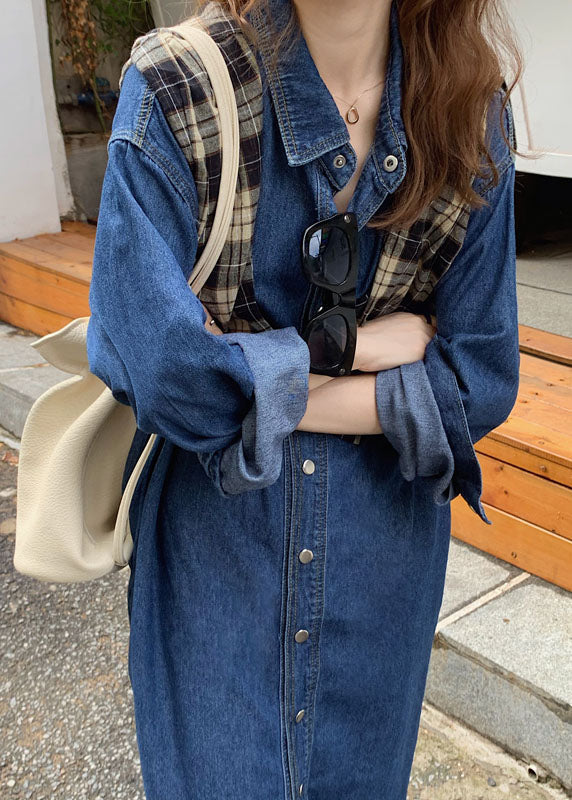 Unique Blue Peter Pan Collar Patchwork Denim Shirts Dresses Spring LY1334 - fabuloryshop