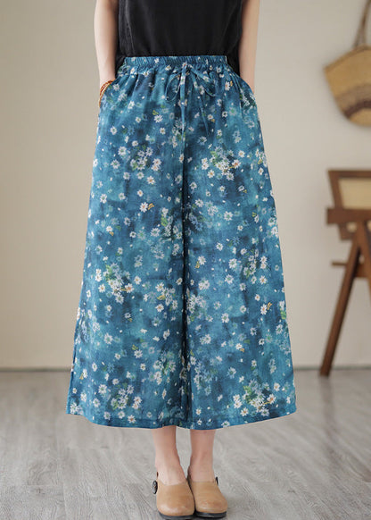 Unique Blue Print Elastic Waist Wide Leg Pants Summer LY4511 - fabuloryshop