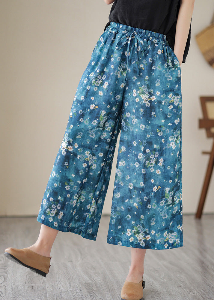 Unique Blue Print Elastic Waist Wide Leg Pants Summer LY4511 - fabuloryshop