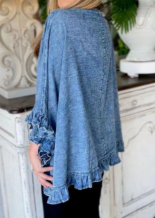 Unique Blue Ruffled Patchwork Denim Cardigans Coat Summer LY3942 - fabuloryshop