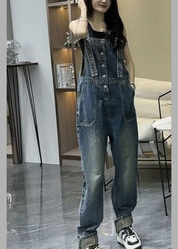 Unique Blue Slash Neck Patchwork Denim Straight Jumpsuit Summer LY5248 - fabuloryshop