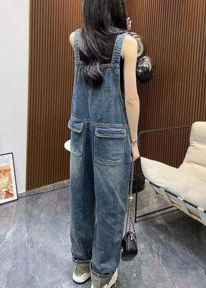 Unique Blue Slash Neck Patchwork Denim Straight Jumpsuit Summer LY5248 - fabuloryshop