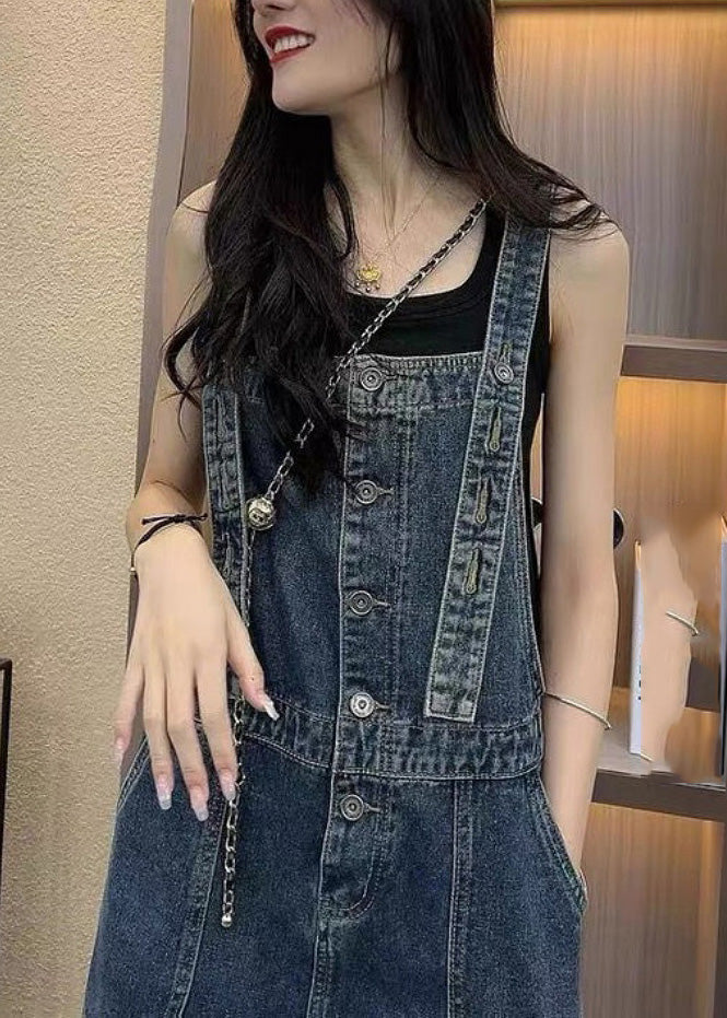 Unique Blue Slash Neck Patchwork Denim Straight Jumpsuit Summer LY5248 - fabuloryshop