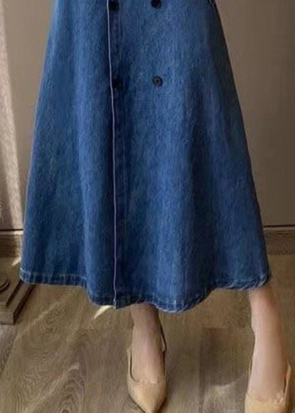 Unique Blue Slash Neck Patchwork Top And Denim Maxi Skirts Two Pieces Set Fall TY1031 - fabuloryshop