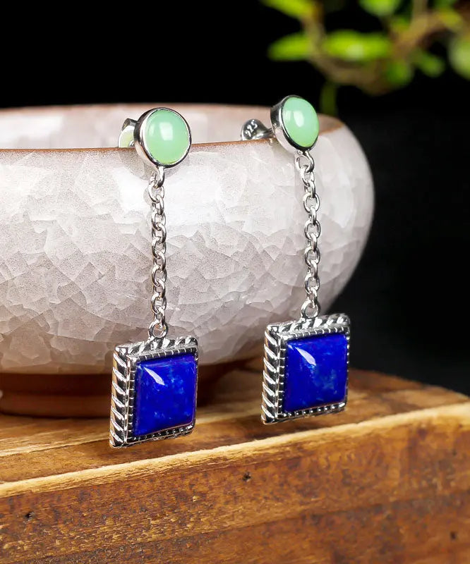 Unique Blue Sterling Silver Gem Stone Drop Earrings Ada Fashion