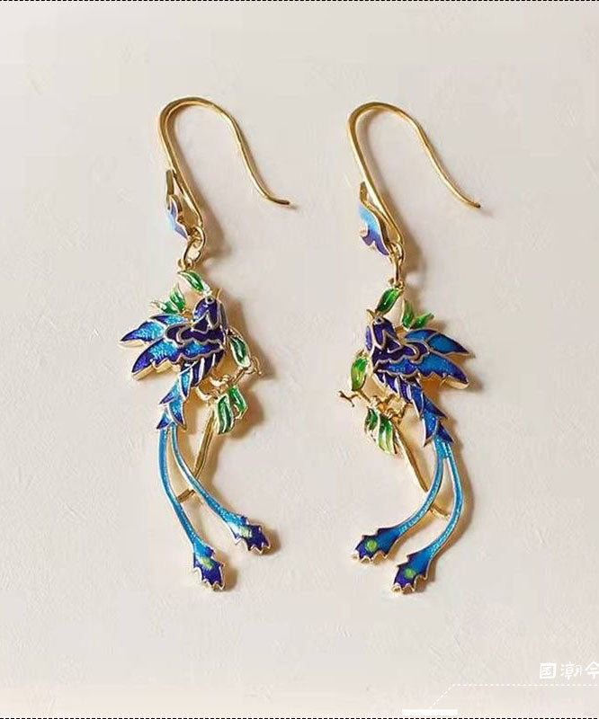 Unique Blue Sterling Silver Overgild Cloisonne Drop Earrings TW1025 - fabuloryshop