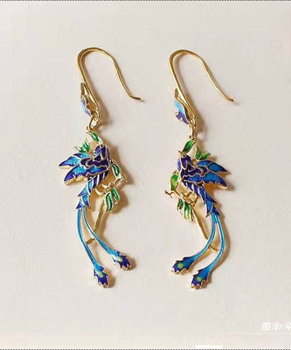 Unique Blue Sterling Silver Overgild Cloisonne Drop Earrings TW1025 - fabuloryshop