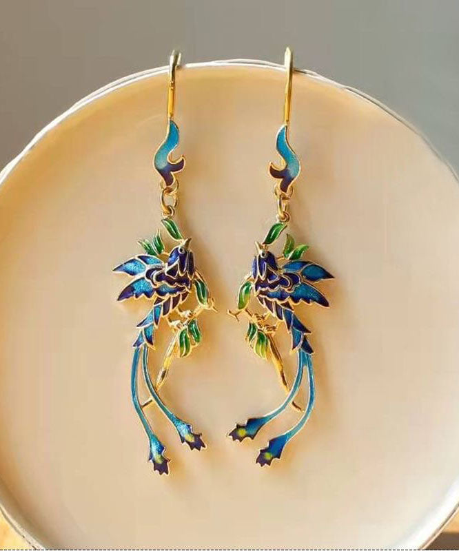 Unique Blue Sterling Silver Overgild Cloisonne Drop Earrings TW1025 - fabuloryshop