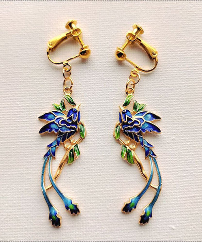 Unique Blue Sterling Silver Overgild Cloisonne Drop Earrings TW1025 - fabuloryshop