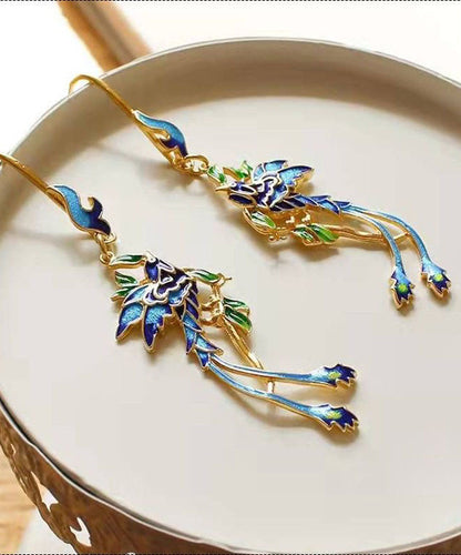 Unique Blue Sterling Silver Overgild Cloisonne Drop Earrings TW1025 - fabuloryshop