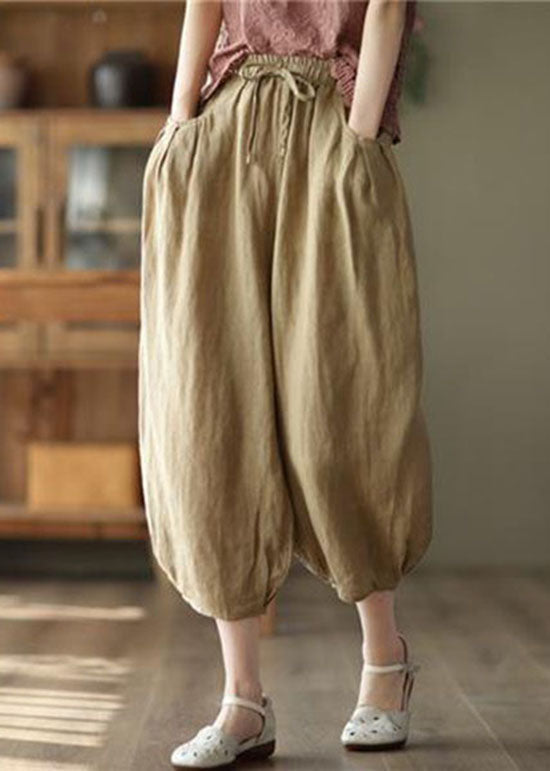 Unique Brown Pockets Patchwork Linen Crop Pants Summer LY0209 - fabuloryshop