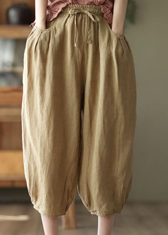 Unique Brown Pockets Patchwork Linen Crop Pants Summer LY0209 - fabuloryshop