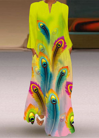 Unique Butterfly Print Pockets Chiffon Maxi Dresses Long Sleeve LY1923 - fabuloryshop