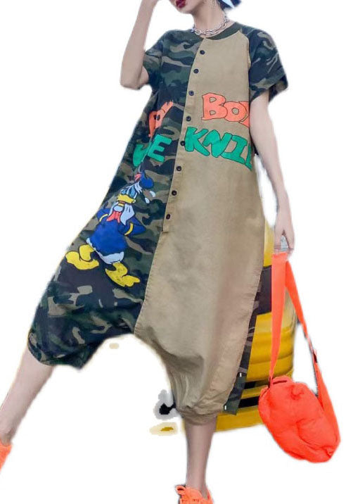 Unique Camouflage Cartoon Print Patchwork Cotton Jumpsuits Summer LY5252 - fabuloryshop