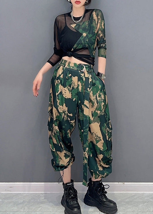 Unique Camouflage Print Tulle Patchwork Top And Pants Two Pieces Set Spring LC0303 - fabuloryshop