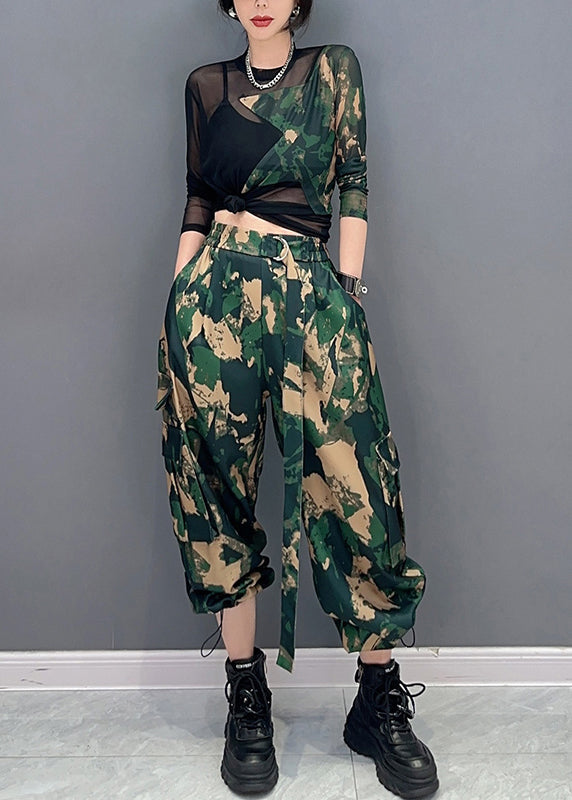 Unique Camouflage Print Tulle Patchwork Top And Pants Two Pieces Set Spring LC0303 - fabuloryshop