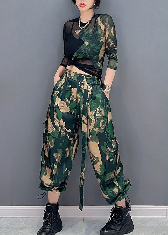 Unique Camouflage Print Tulle Patchwork Top And Pants Two Pieces Set Spring LC0303 - fabuloryshop