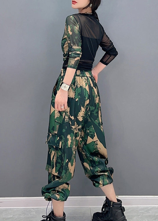 Unique Camouflage Print Tulle Patchwork Top And Pants Two Pieces Set Spring LC0303 - fabuloryshop