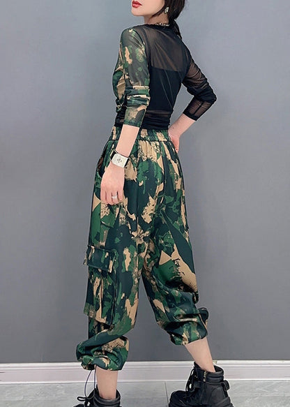 Unique Camouflage Print Tulle Patchwork Top And Pants Two Pieces Set Spring LC0303 - fabuloryshop