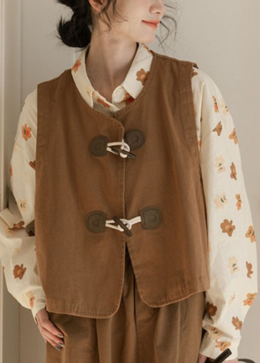 Unique Caramel O-Neck Patchwork Button Waistcoat Fall Ada Fashion