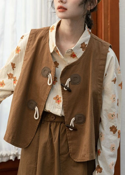 Unique Caramel O-Neck Patchwork Button Waistcoat Fall Ada Fashion