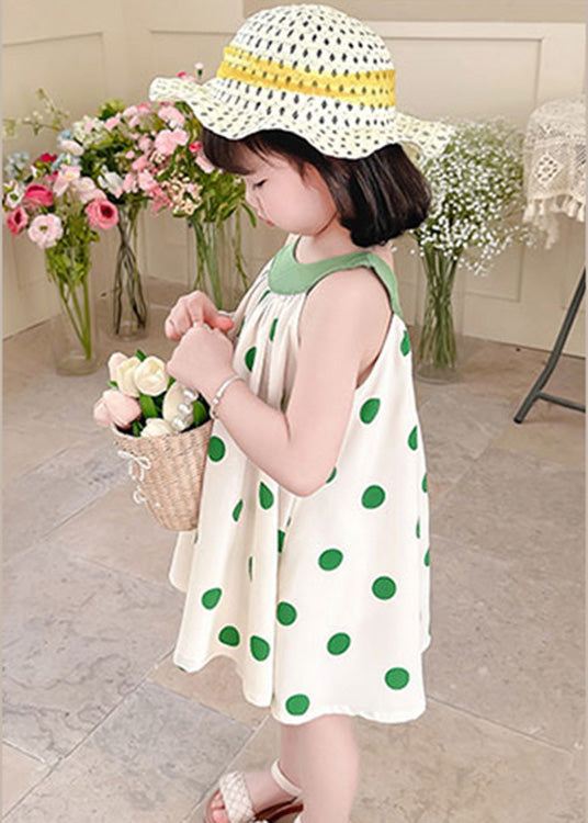 Unique Coffee O-Neck Dot Print Wrinkled Kids Chiffon Strap Dress Summer LY6378 - fabuloryshop