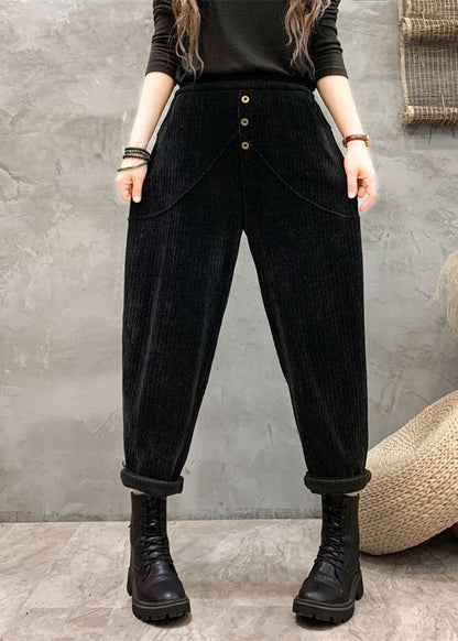 Unique Coffee Pockets Patchwork Elastic Waist Button Harem Pants Fall Ada Fashion