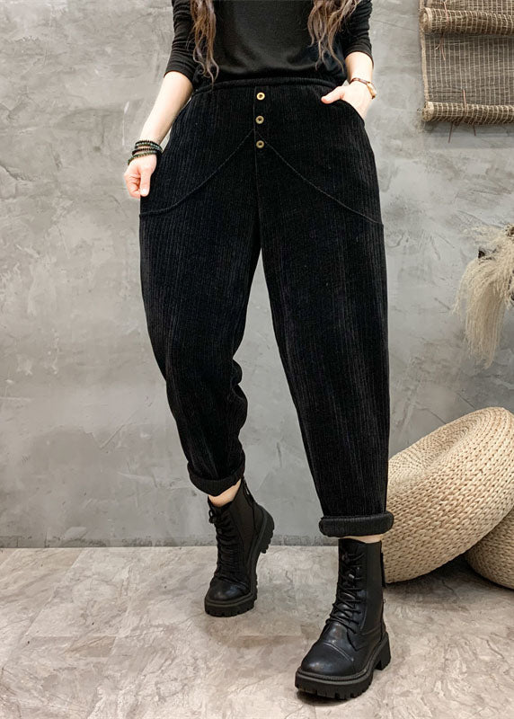 Unique Coffee Pockets Patchwork Elastic Waist Button Harem Pants Fall Ada Fashion