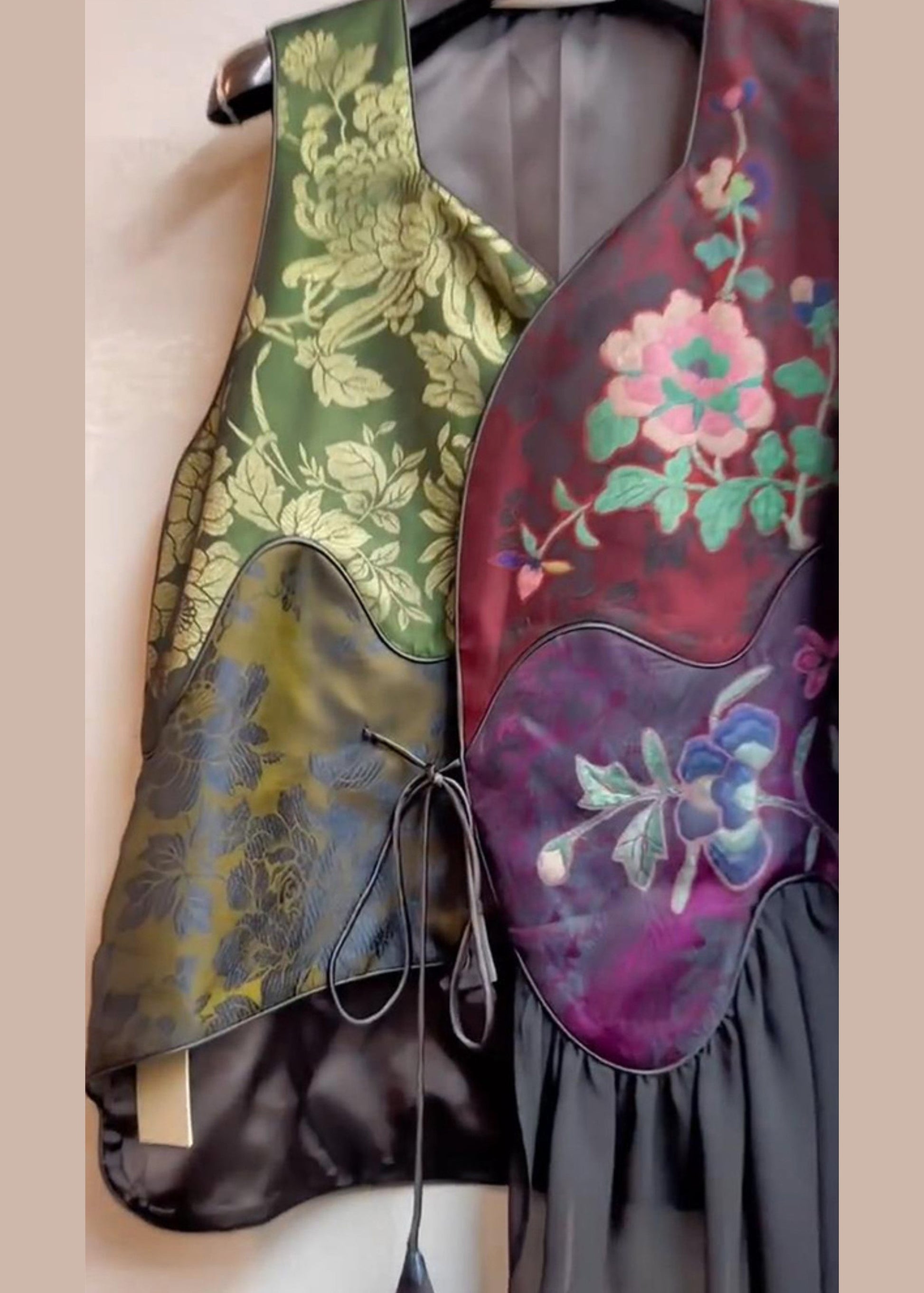 Unique Colorblock Asymmetrical Print Lace Up Patchwork Silk Waistcoat Sleeveless Ada Fashion