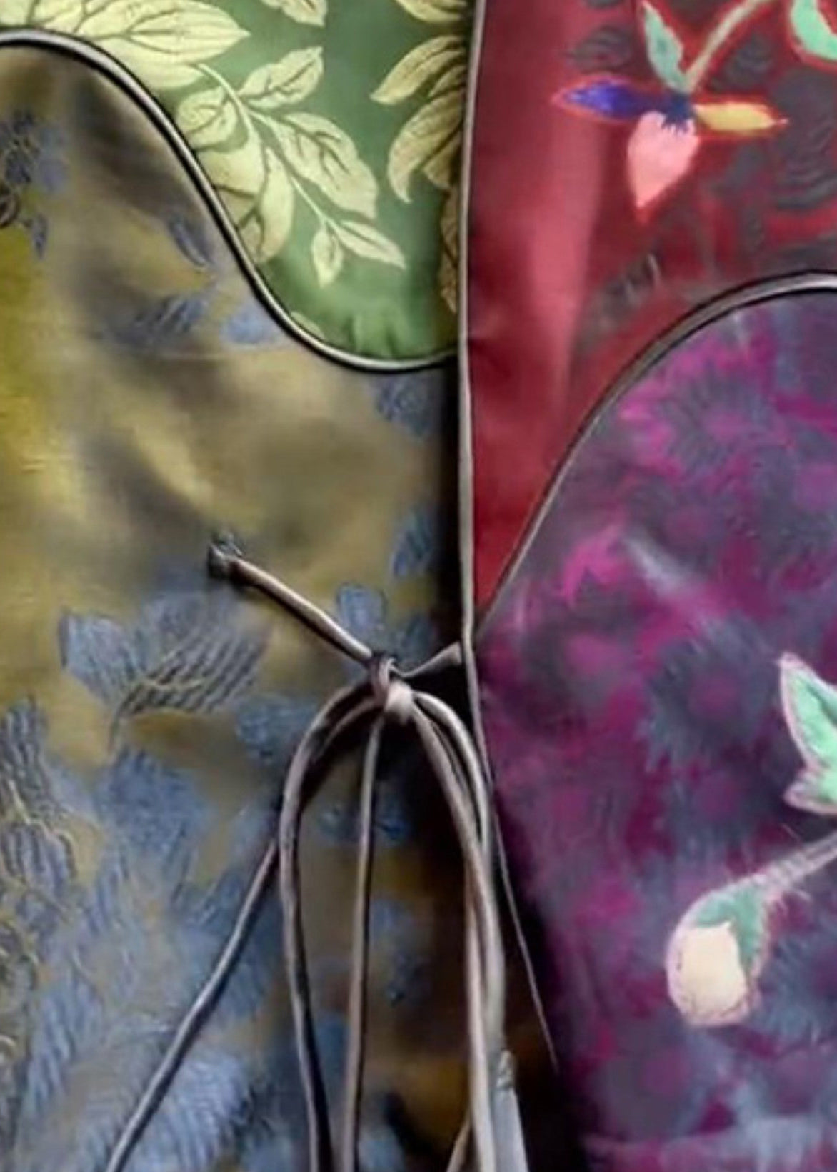 Unique Colorblock Asymmetrical Print Lace Up Patchwork Silk Waistcoat Sleeveless Ada Fashion