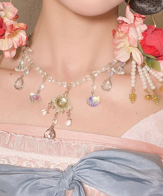 Unique Colorblock Pearl Shell Flower Lariat Necklace Ada Fashion