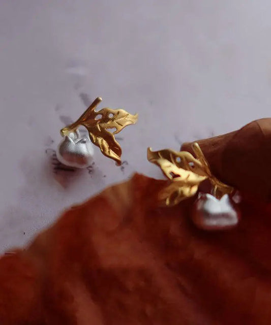 Unique Colorblock Sterling Silver Overgild Leaf Stud Earrings Ada Fashion