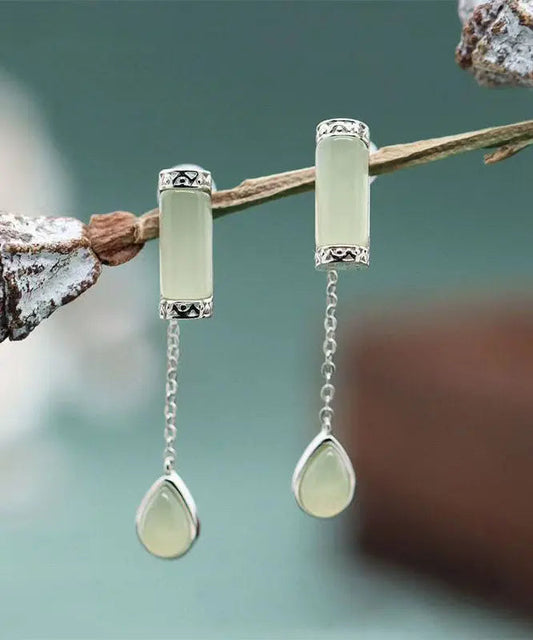 Unique Cyan Sterling Silver Inlaid Jade Drip Drop Earrings Ada Fashion