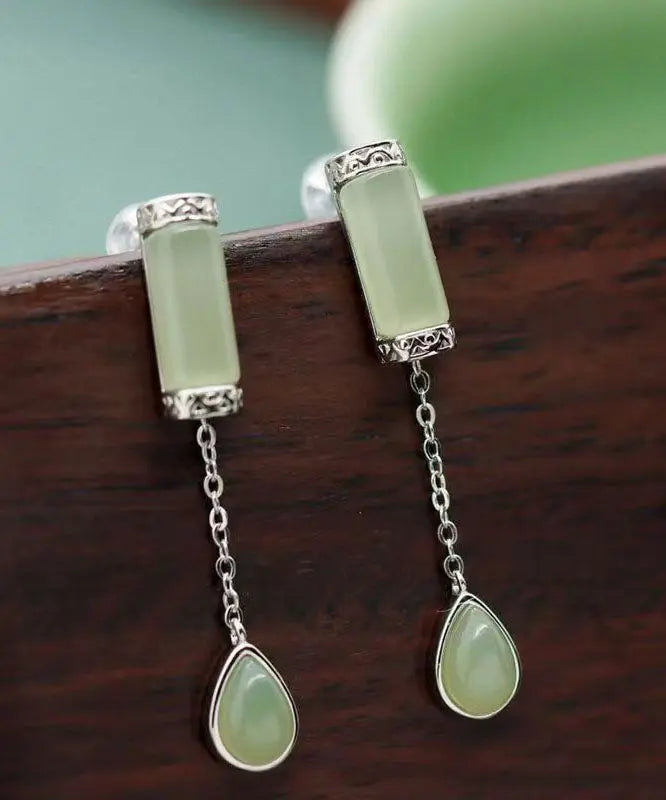 Unique Cyan Sterling Silver Inlaid Jade Drip Drop Earrings Ada Fashion