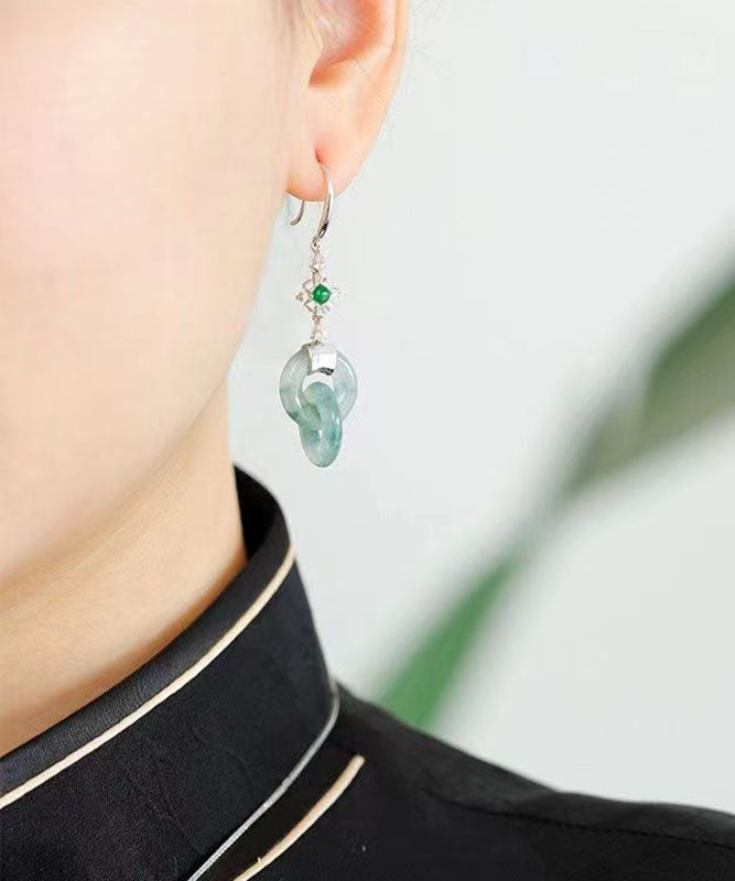 Unique Cyan Sterling Silver Inlaid Zircon Jadeite Drop Earrings Ada Fashion