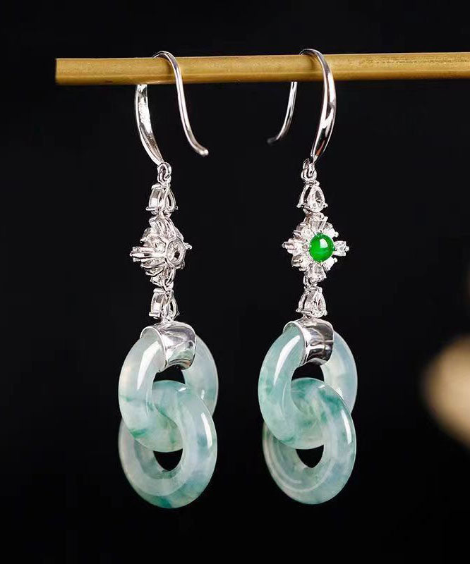 Unique Cyan Sterling Silver Inlaid Zircon Jadeite Drop Earrings Ada Fashion