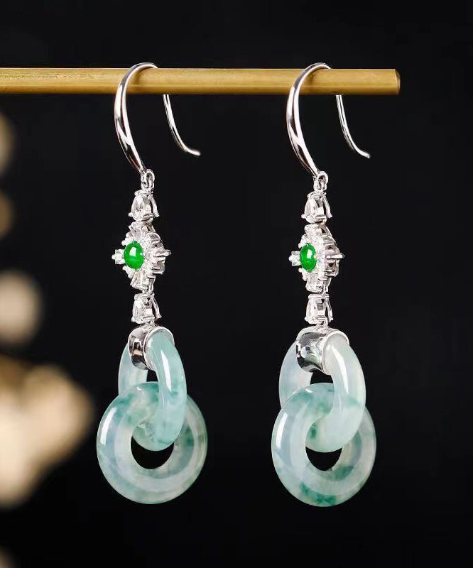 Unique Cyan Sterling Silver Inlaid Zircon Jadeite Drop Earrings Ada Fashion