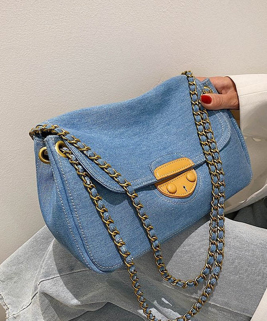 Unique Denim Blue Patchwork Chain Canvas Satchel Handbag LY1381