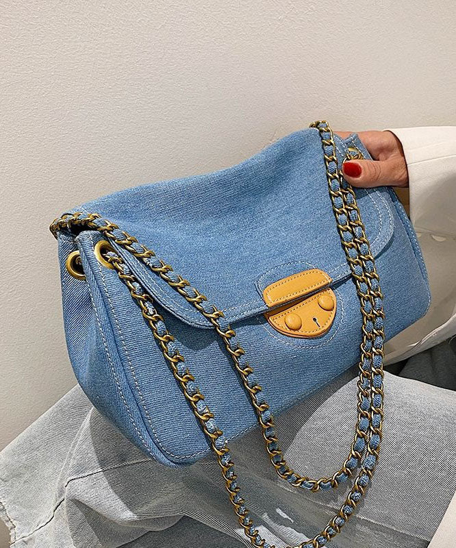 Unique Denim Blue Patchwork Chain Canvas Satchel Handbag LY1381 - fabuloryshop