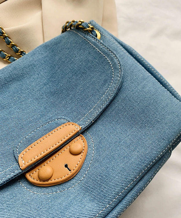 Unique Denim Blue Patchwork Chain Canvas Satchel Handbag LY1381 - fabuloryshop