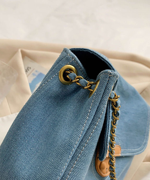 Unique Denim Blue Patchwork Chain Canvas Satchel Handbag LY1381 - fabuloryshop