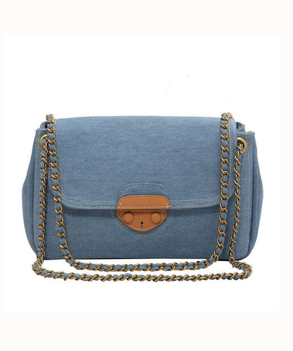 Unique Denim Blue Patchwork Chain Canvas Satchel Handbag LY1381 - fabuloryshop