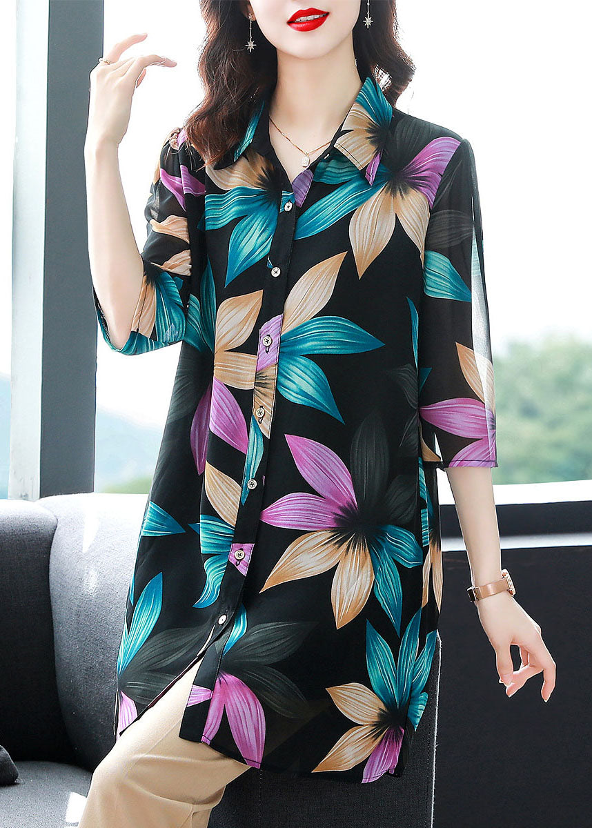 Unique Floral Peter Pan Collar Patchwork Chiffon Shirt Tops Summer TF1028 - fabuloryshop