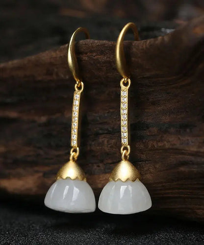 Unique Gold Sterling Silver Overgild Jade Zircon Drop Earrings Ada Fashion