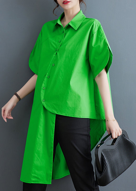 Unique Green Asymmetrical Low High Design Cotton Shirt Tops Summer Ada Fashion