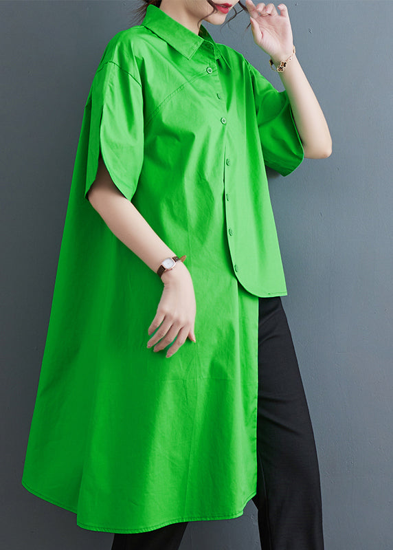 Unique Green Asymmetrical Low High Design Cotton Shirt Tops Summer Ada Fashion