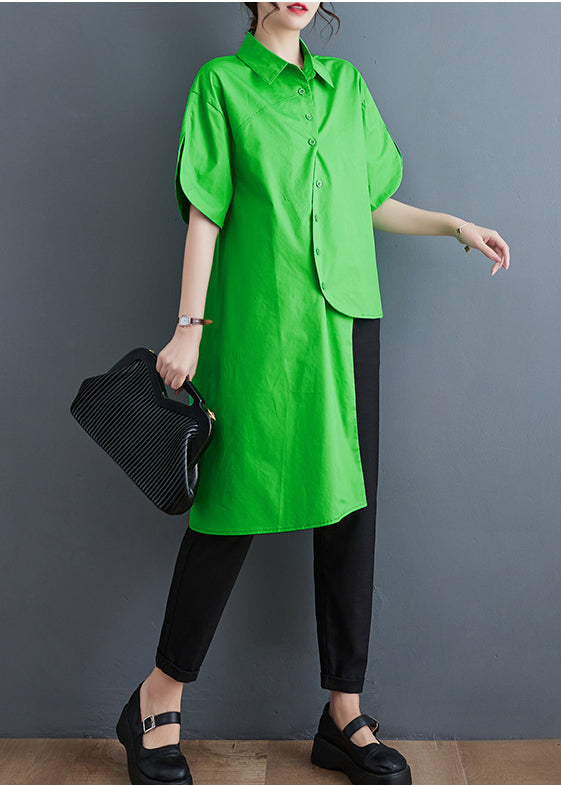 Unique Green Asymmetrical Low High Design Cotton Shirt Tops Summer Ada Fashion