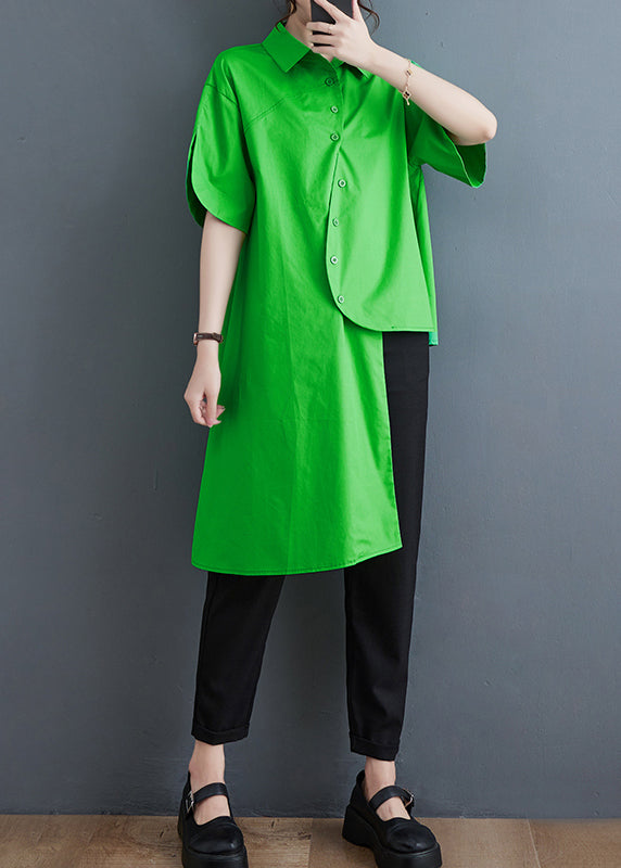 Unique Green Asymmetrical Low High Design Cotton Shirt Tops Summer Ada Fashion