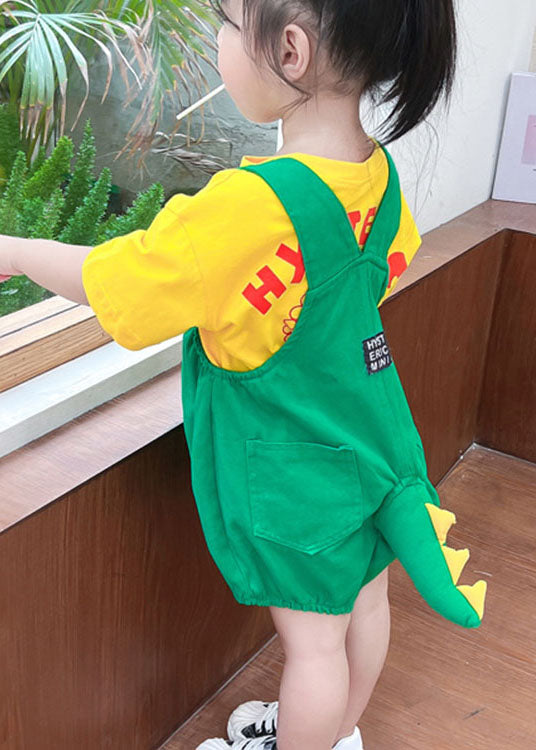 Unique Green Cartoon Patchwork Cotton Baby Girls Two Pieces Set Summer LY5521 - fabuloryshop